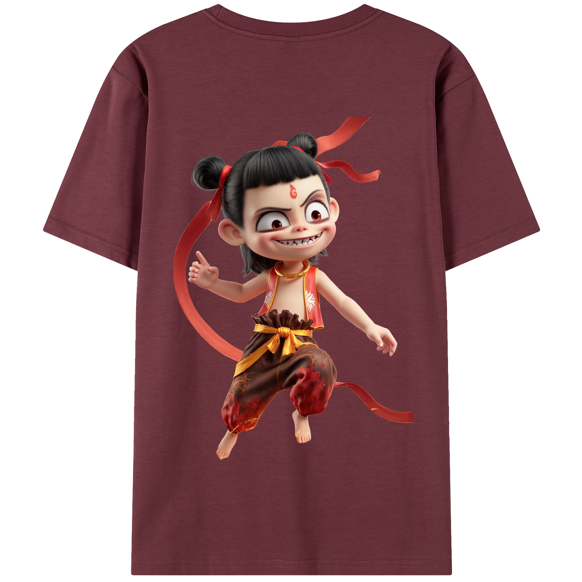（画像用） Ne Zha 2 ナタ 魔童の大暴れ 綿100％半袖Tシャツ（背面プリント）